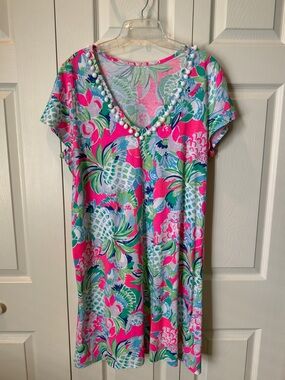 # Lilly Pulitzer Etta V-neck Dress Pom Pom Raise The Bar Multicolor Pink Size XL